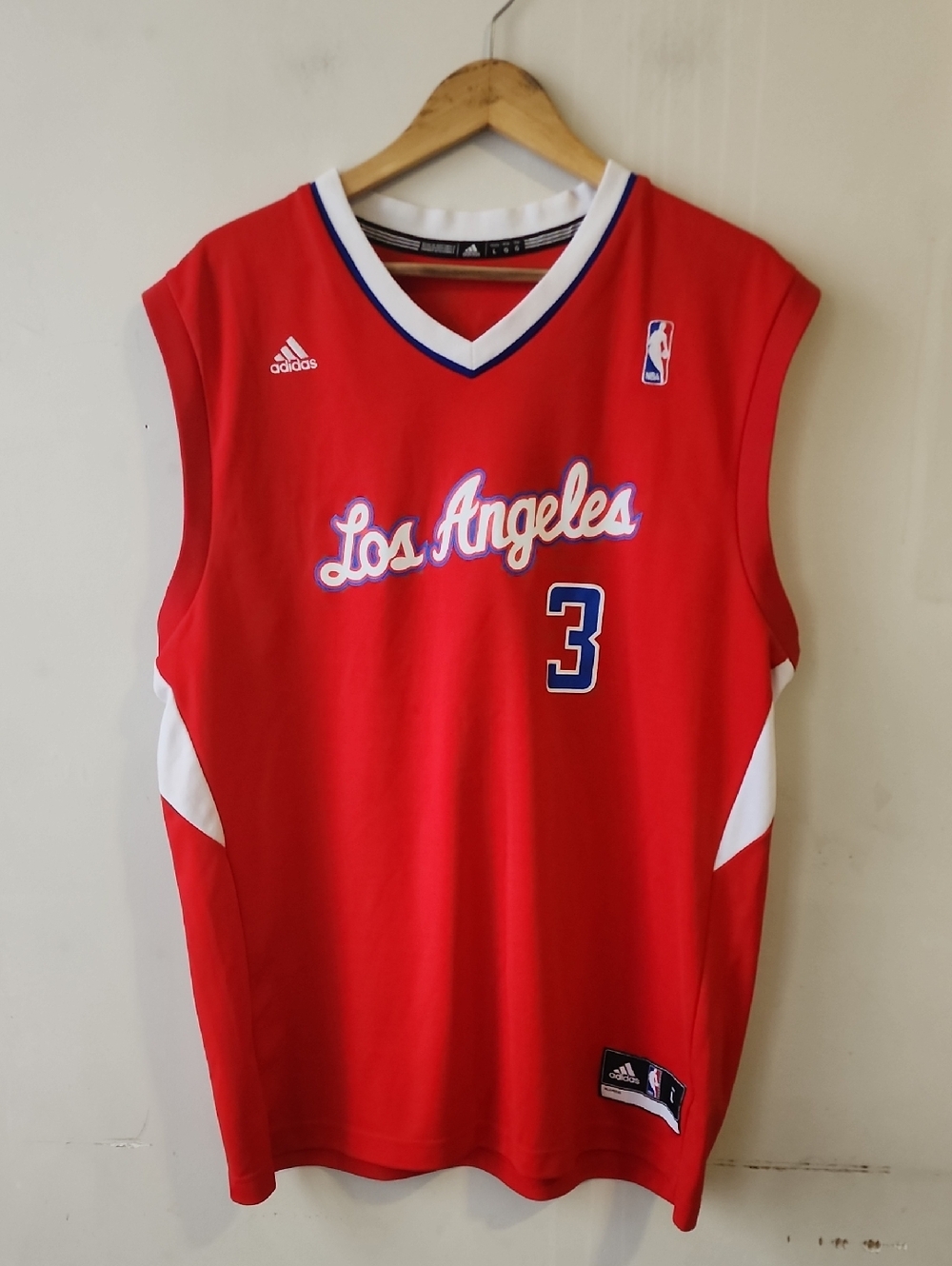 adidas Red Los Angeles Basketball Jersey with Blue & White Trim #3